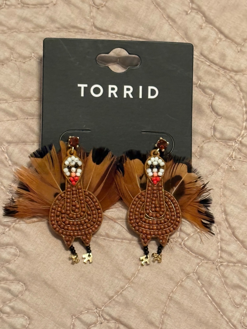 Torrid Turkey Beaded Statement Earrings with Feather Detail